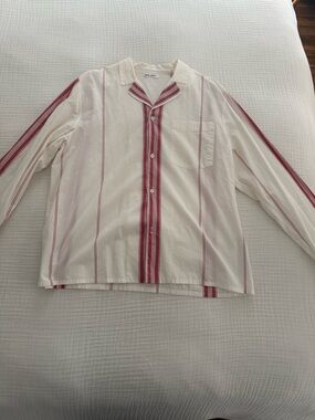 Zara Cream Blouse with Red Striped Trim